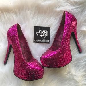 Pink Glitter Platform Heels - Size 8