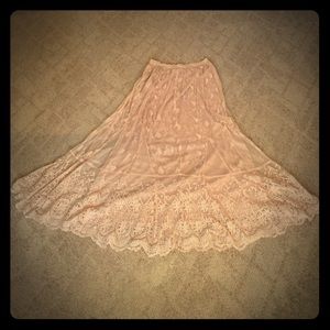 Boston proper blush pink long boho lace skirt
