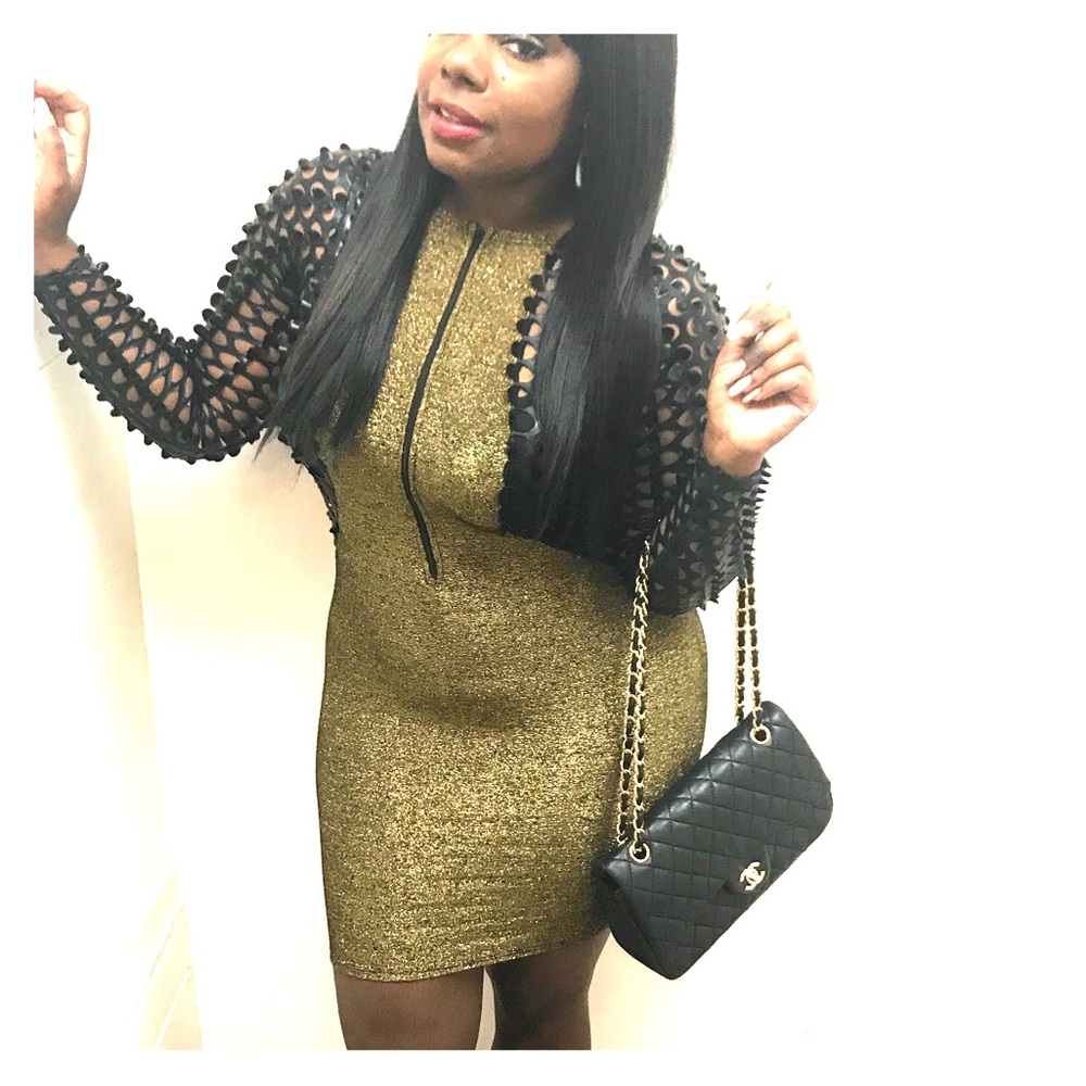 Shimmer Gold Dress Zip Front