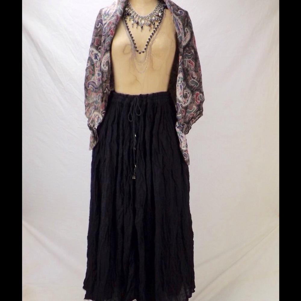vintage broomstick skirt long full crinkle cotton