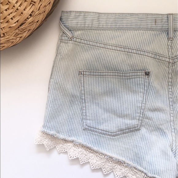 Free People Denim Stripe Shorts High Waist - Picture 2 of 4