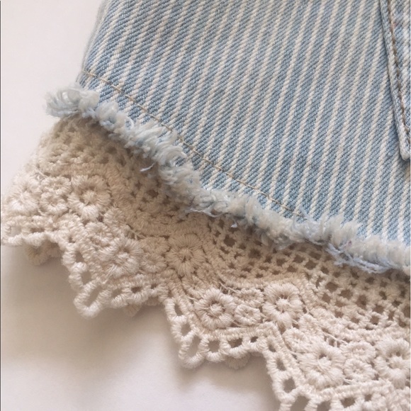 Free People Denim Stripe Shorts High Waist - Picture 3 of 4