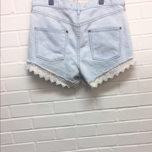 Free People Denim Stripe Shorts High Waist - Picture 4 of 4