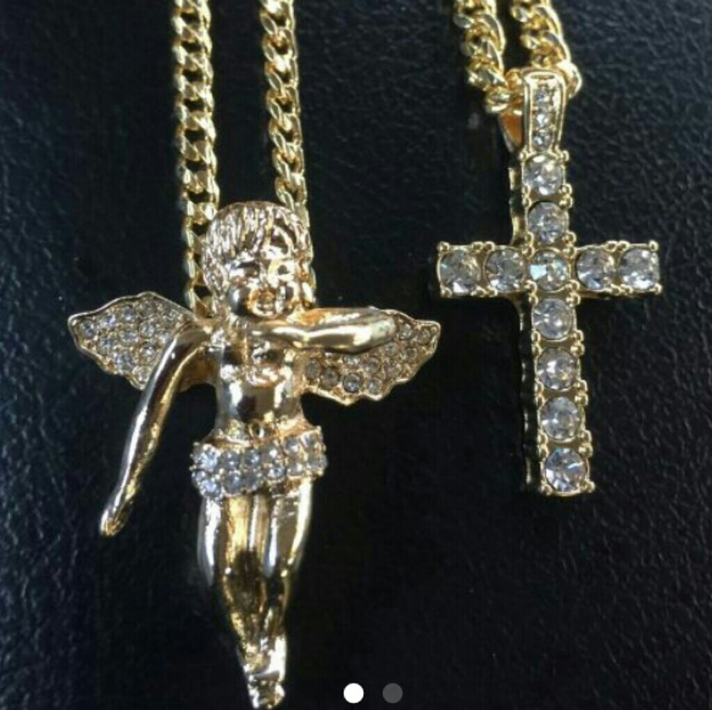 14k Gold Plated Iced Out Cross Chain