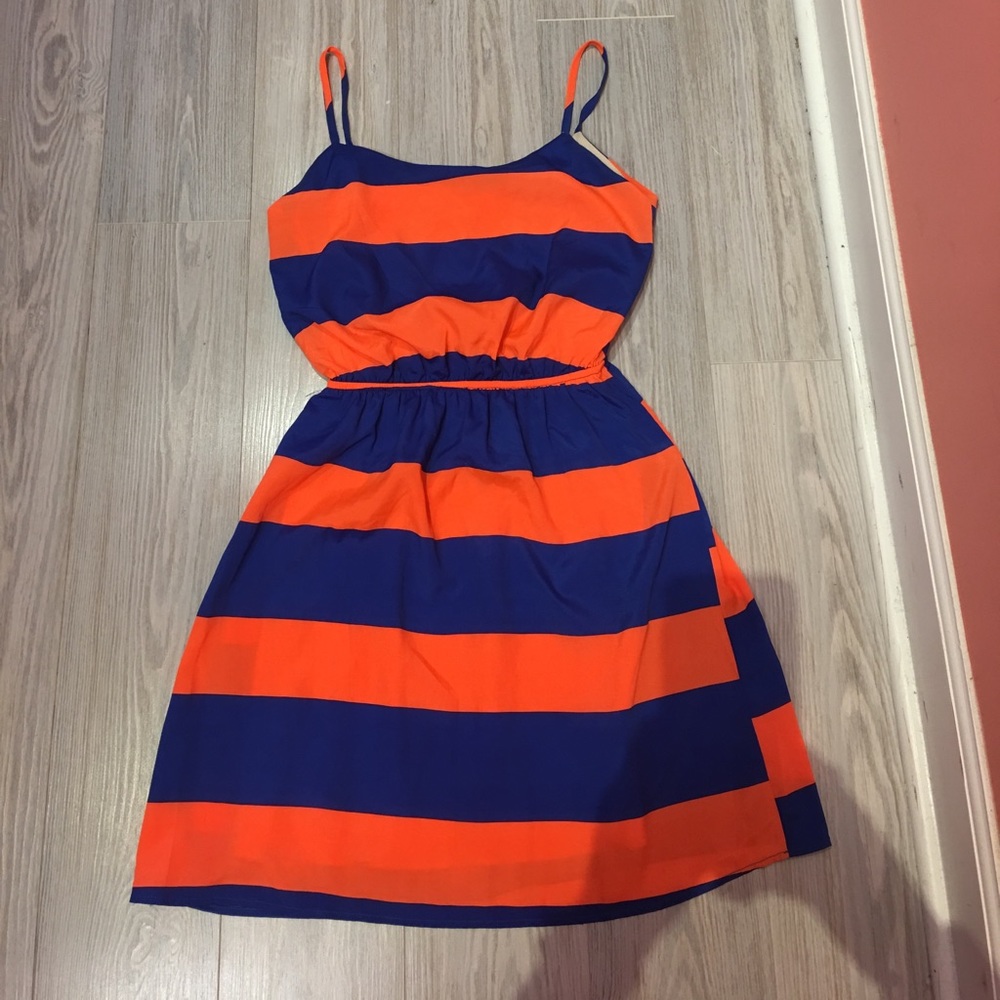 Francescas orange and cobalt blue dress