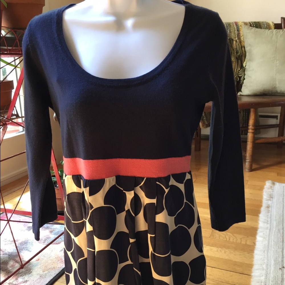 Boden navy knit top silk skirt dress