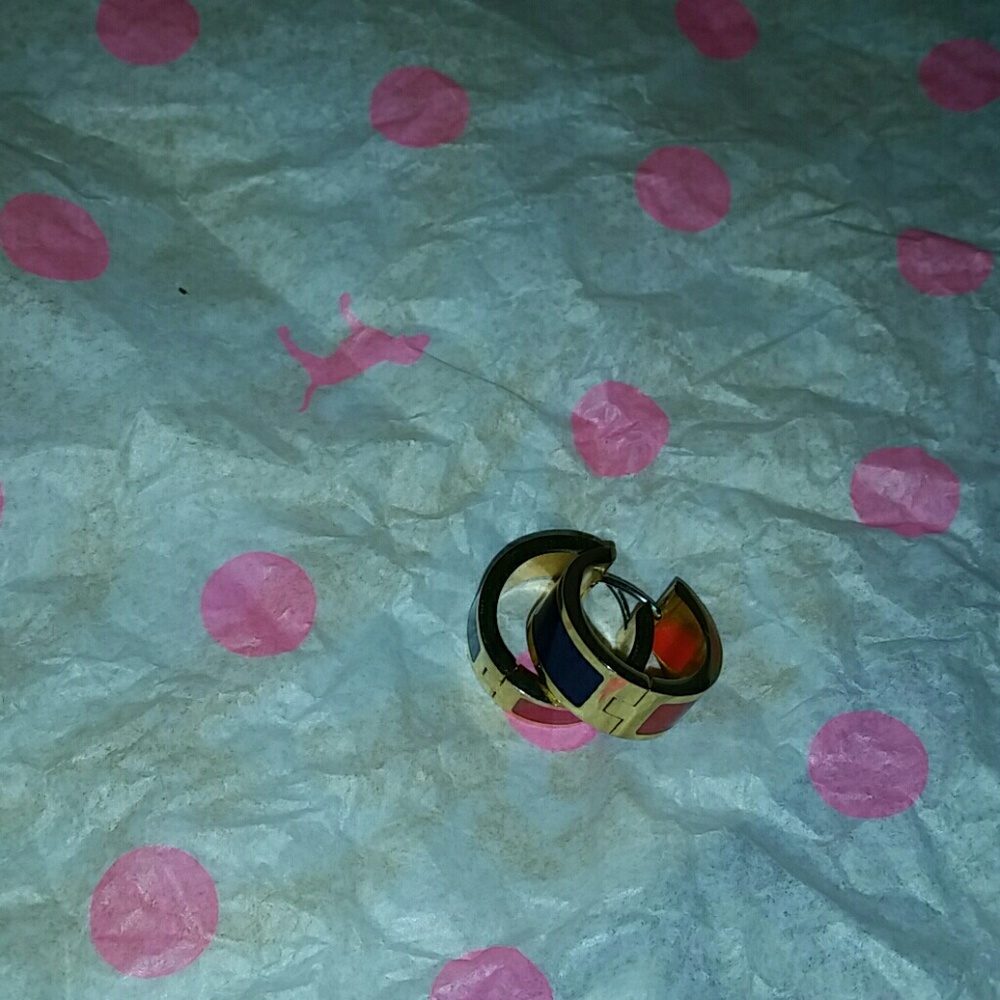 Red and Blue hoop gold earring