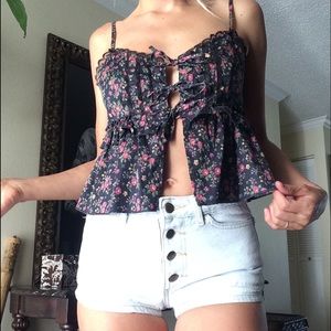 Free People baby doll tie front top