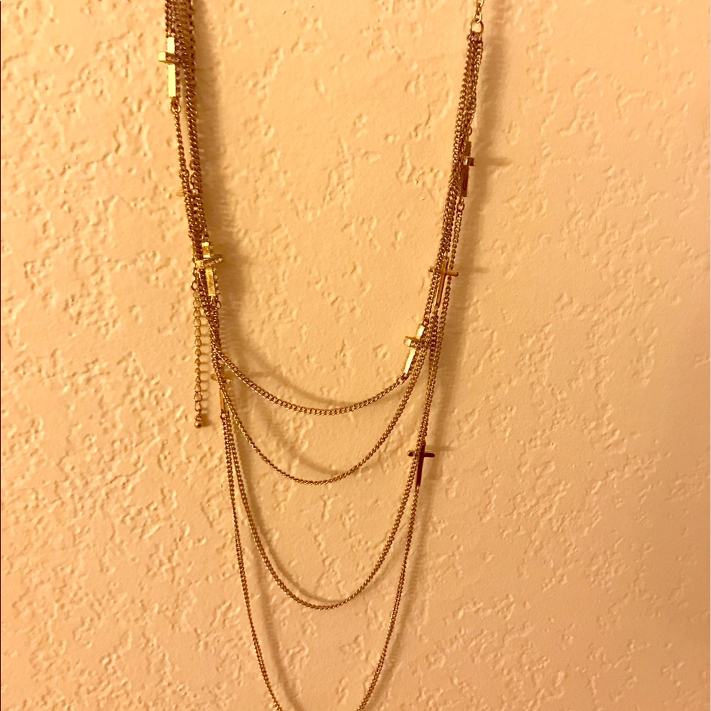 MultiLayer Gold Rhinstoned mini crosses necklace.