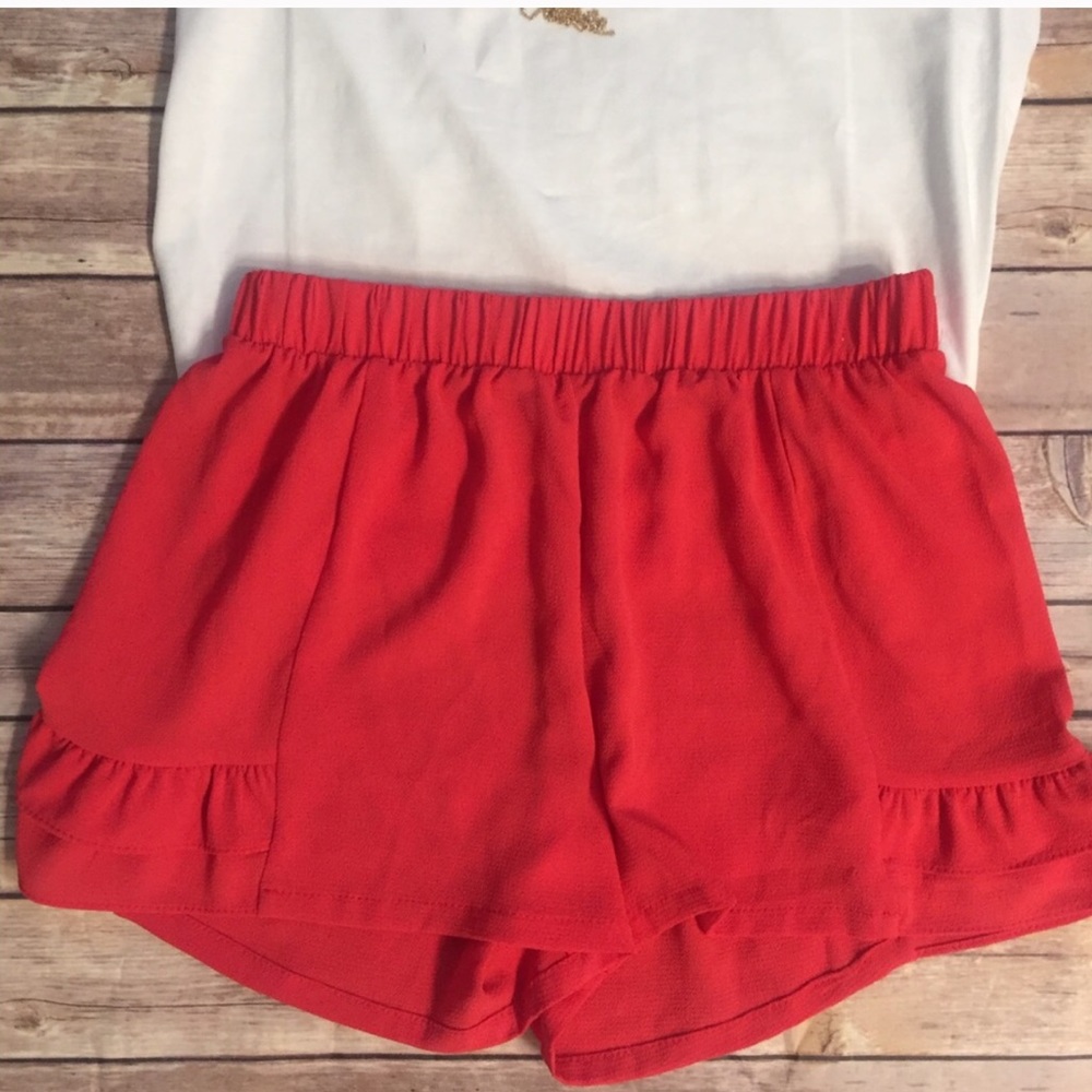 Red ruffle shorts only