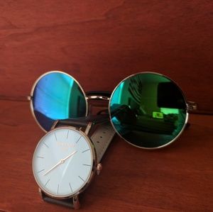 Classic Creations Sunglasses Leather Watch Bundle