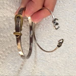Two sterling bracelets horse shoes and belt buckle