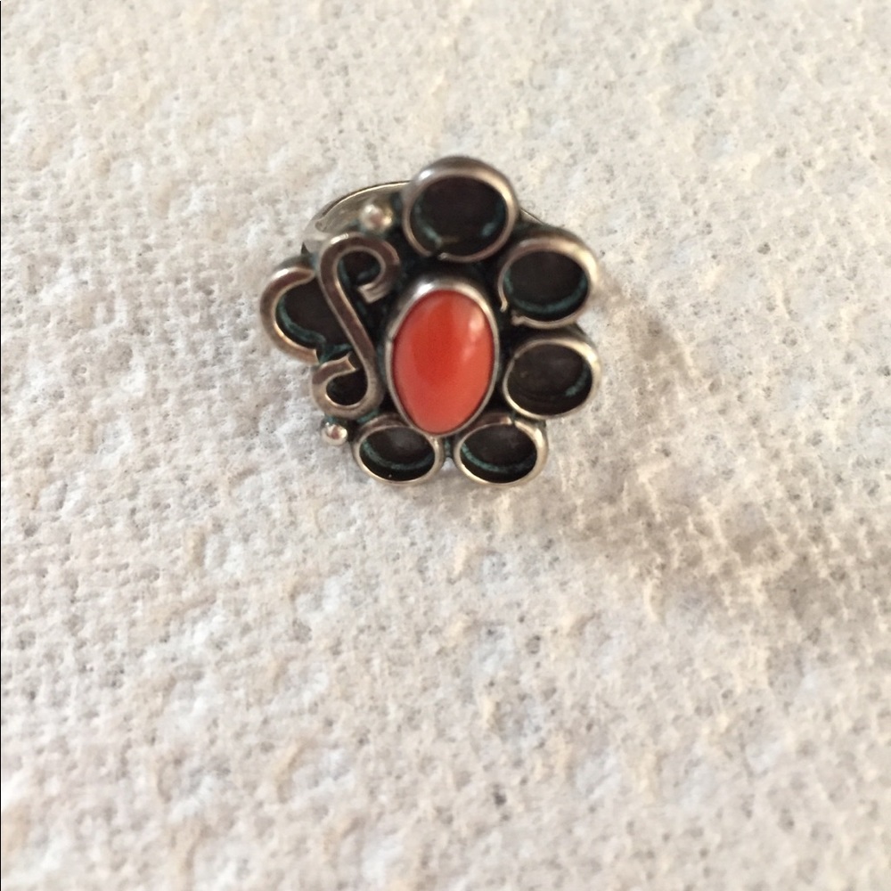 Coral flower ring Native American