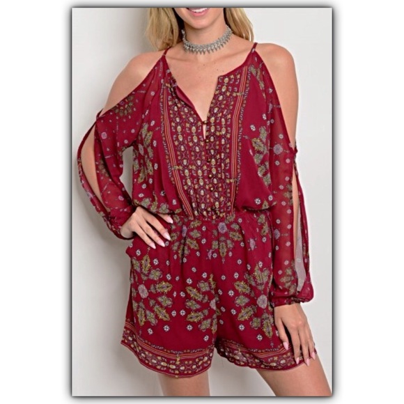 Autumn Colors Boho Flirty Cutout Lined Romper SM - Picture 3 of 6