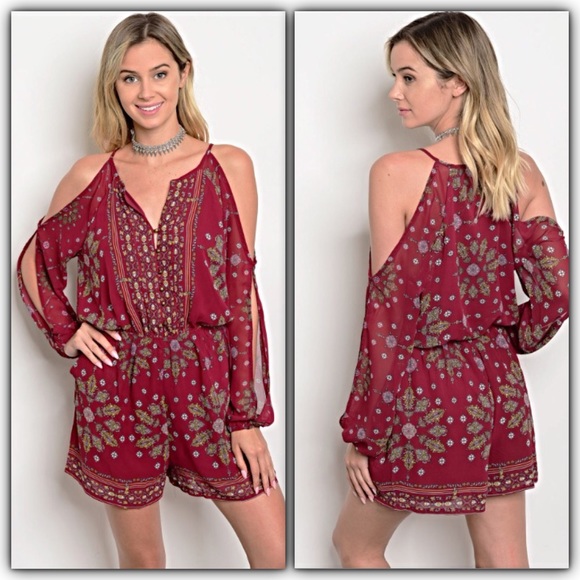 Autumn Colors Boho Flirty Cutout Lined Romper SM - Picture 2 of 6
