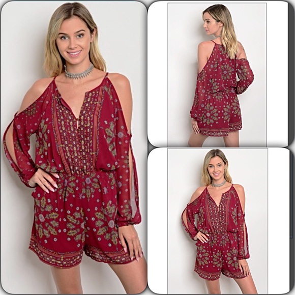 Autumn Colors Boho Flirty Cutout Lined Romper SM - Picture 4 of 6