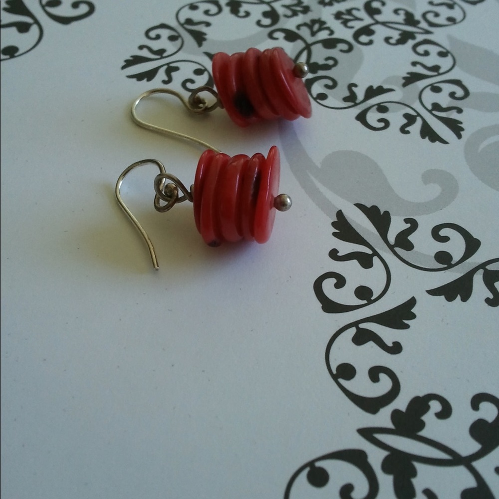 Red Coral Earrings with 925 silver earwires.