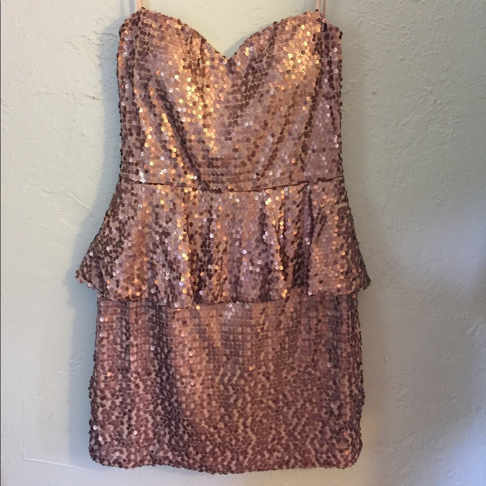 Strapless Champagne Sequin Cocktail Dress Large