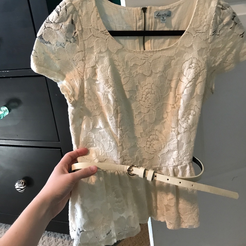Peplum style lace blouse with belt