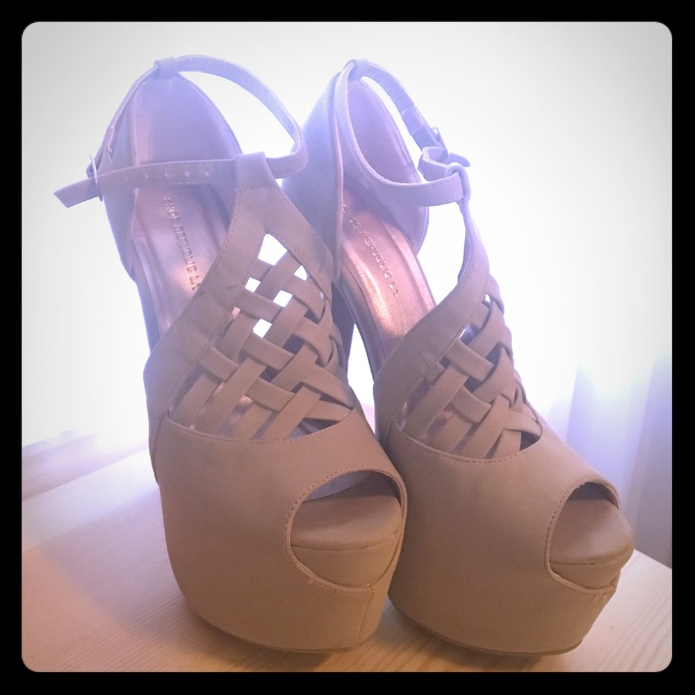 Tan Nubuck Woven Platform Heels