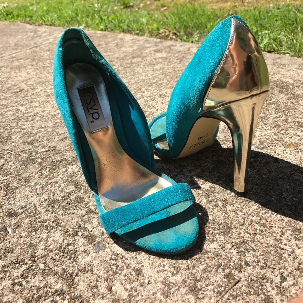 Blue Suede Shoes With a Metallic 4 Inch Heel