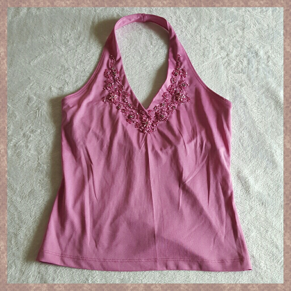 Apostrophe Purple Sequined Halter Top Petite.