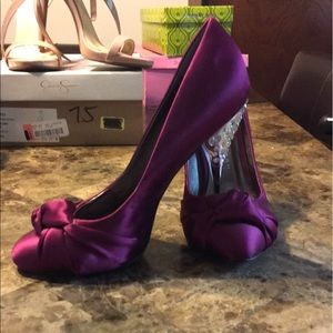 purple heel with rhinestones detail in heel