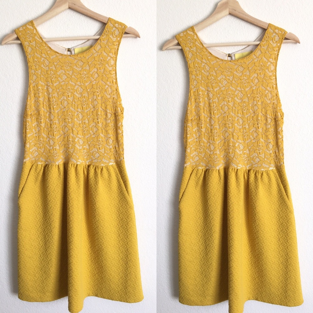 Maeve Yellow Lace Jacquard Fit & Flare Dress