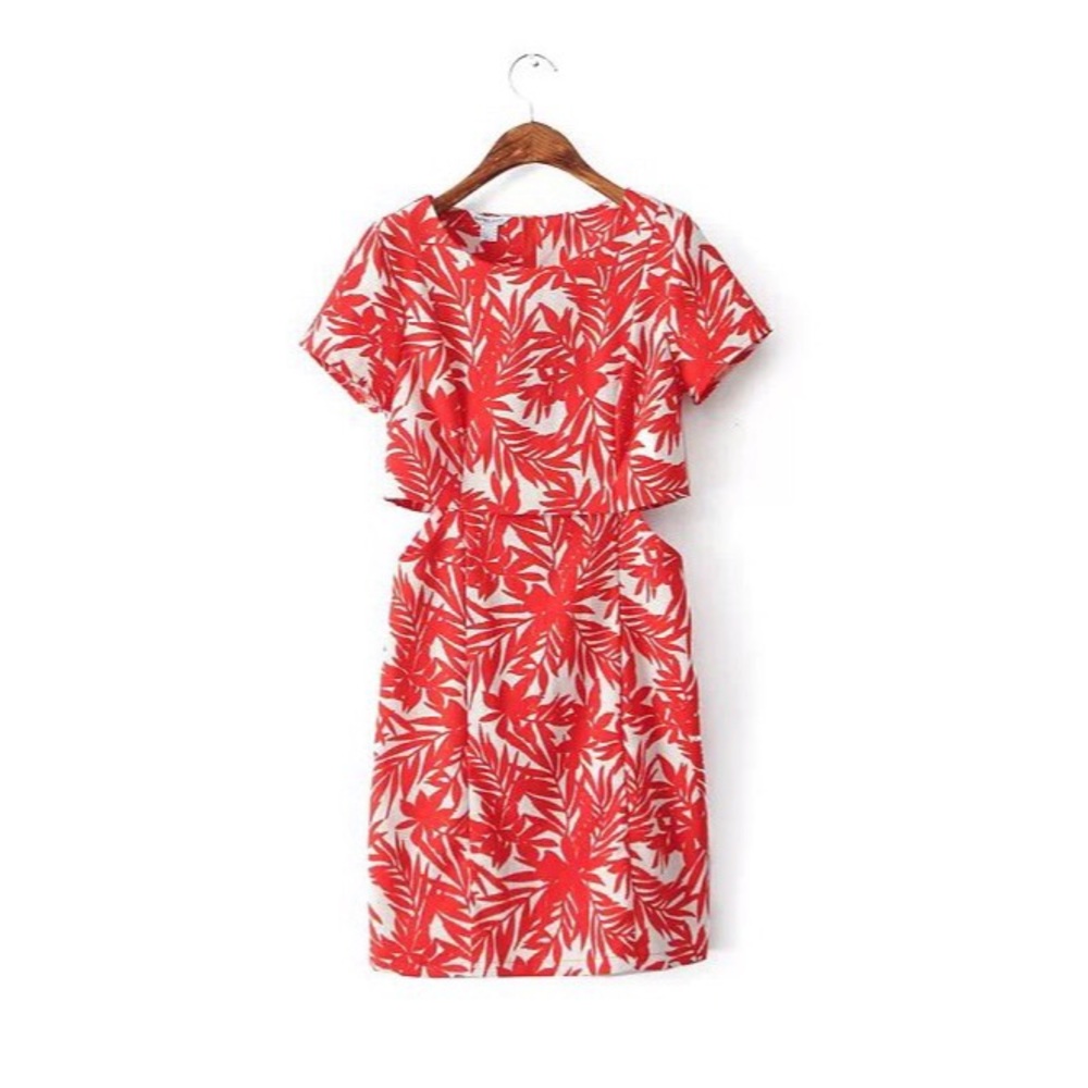 'ELLERY' Red Palm Tree Printed Cut Out Shift Dress