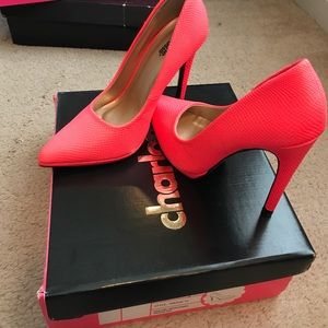 neon coral heels