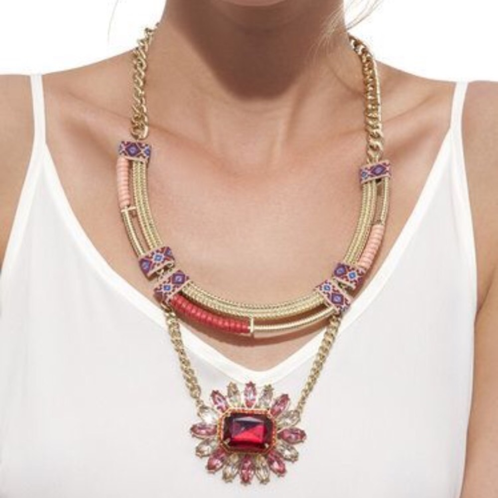 Jewelmint Sol Stone Statement Necklace Gold Red