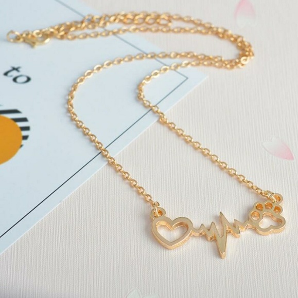 New Arrival!! Dog Paw Love Heartbeat Necklace - Picture 2 of 8