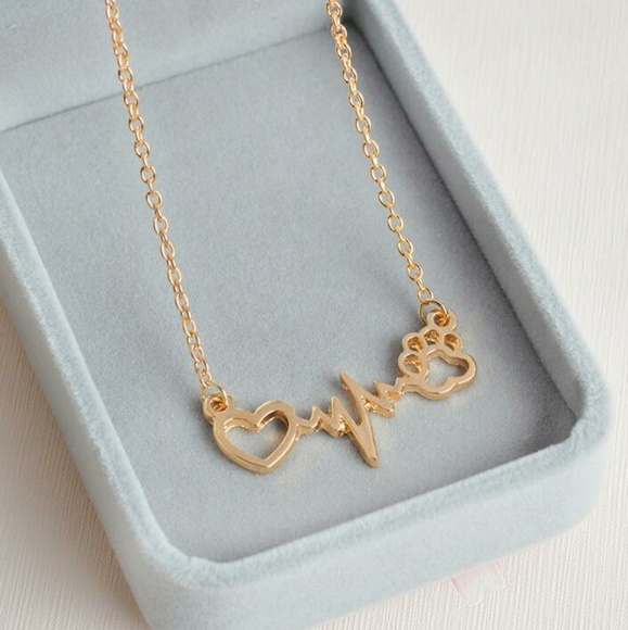 New Arrival!! Dog Paw Love Heartbeat Necklace - Picture 3 of 8