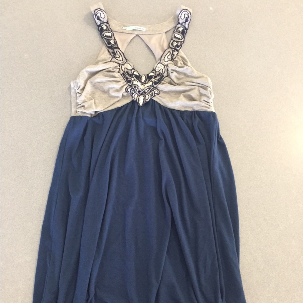 Navy and grey cotton dress