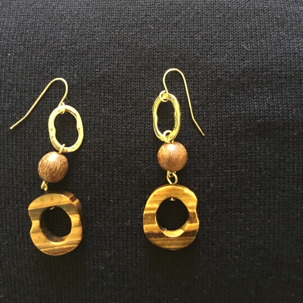 Gold and wooden earrings