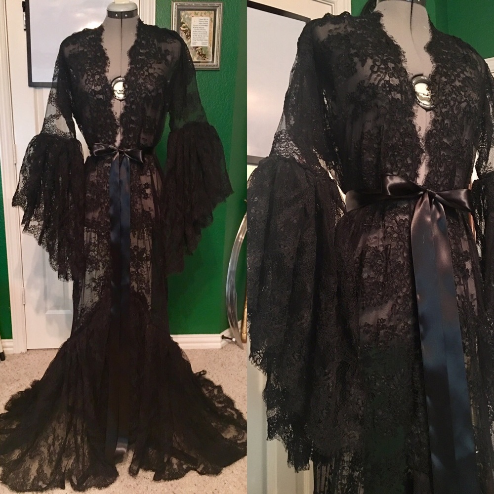 Custom Couture French Chantilly Lace Gown Robe