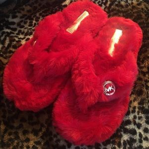 Michael Kors fluffy red slippers
