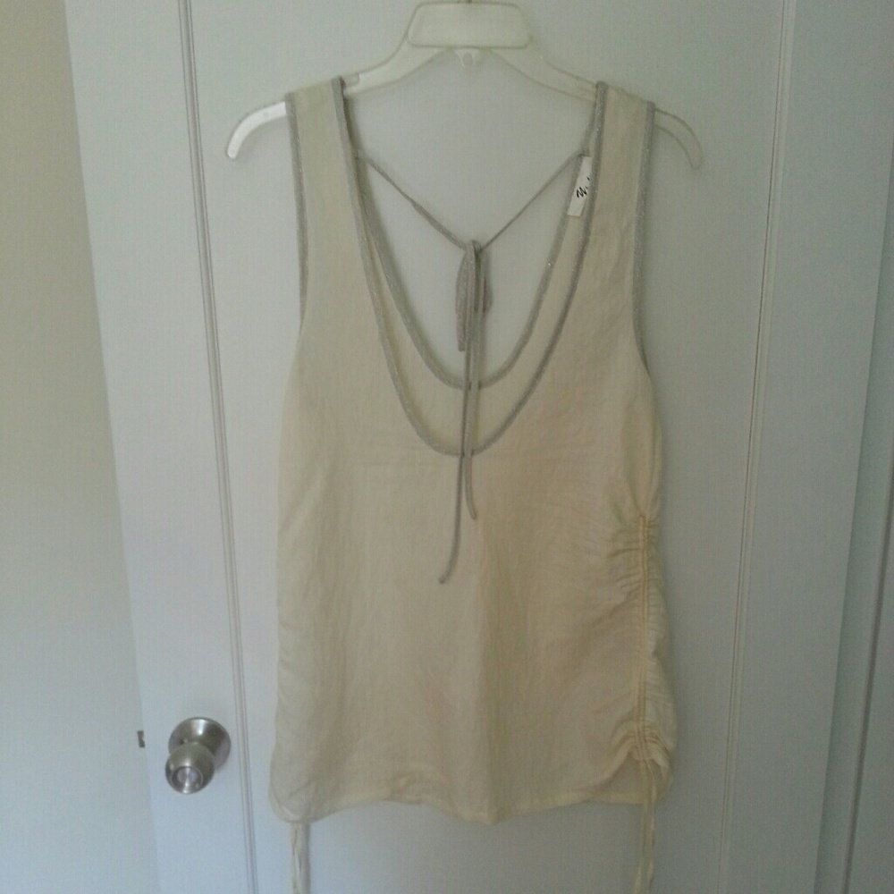 Minimal Style Silk Linen Sleeveless Top in Ivory