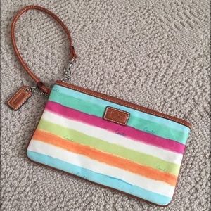 Coach rainbow striped wristlet