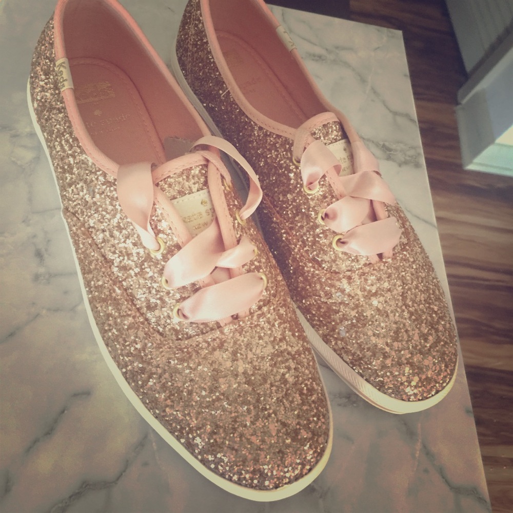 Kate Spade Rose Gold Glitter Keds, Size 7.5