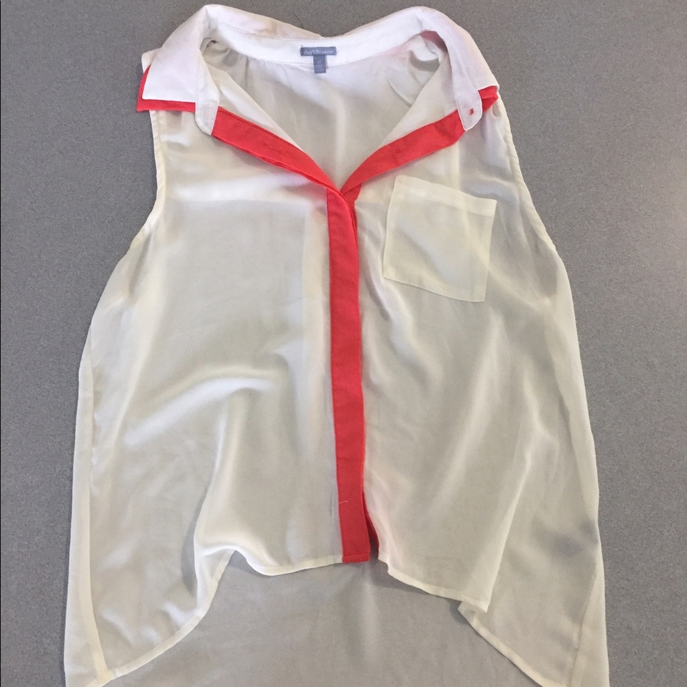 Sheer white and coral collared blouse