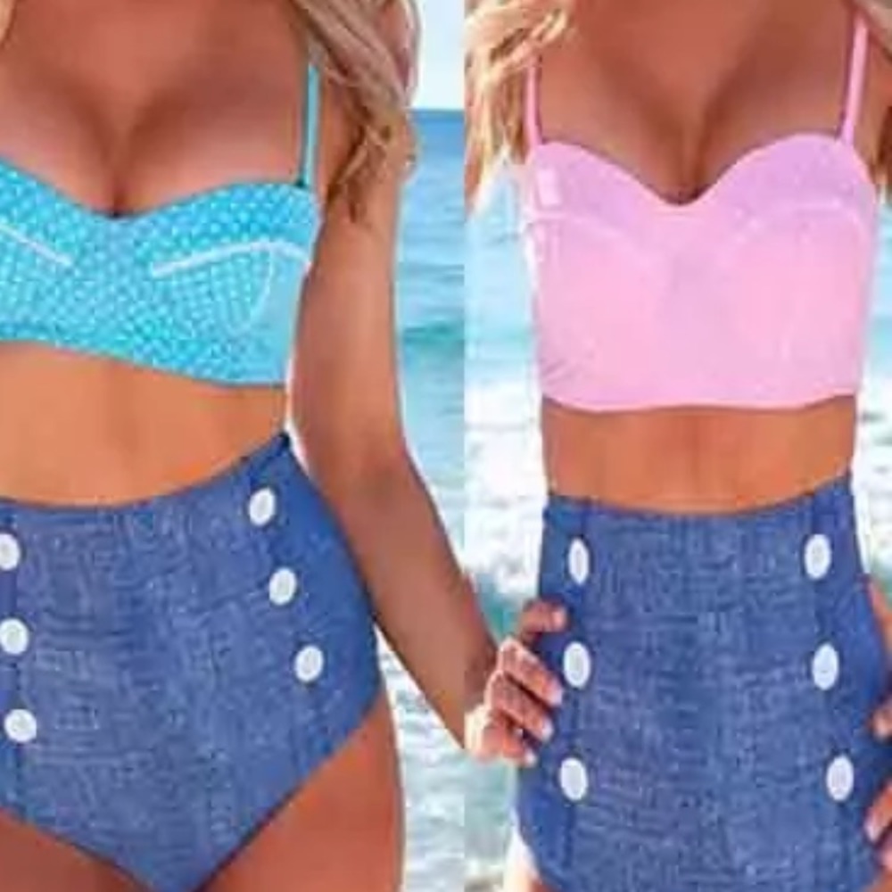 🦋{BOGO FREE}MED. Pink High Waisted Polka Dot  Set