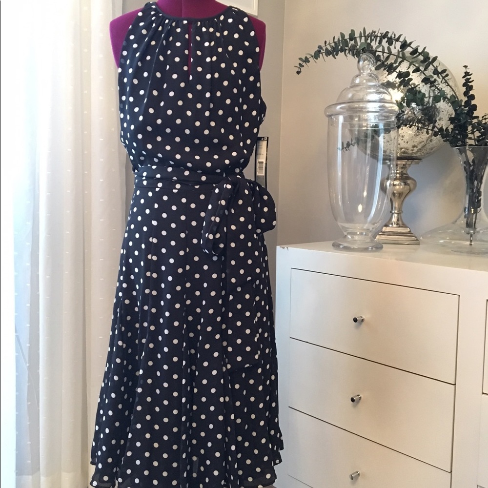 Tahari Black and White Polka Dot Dress