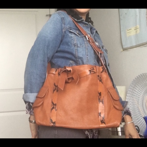 Berger Italian Leather & Snakeskin Shoulder Bag NWOT - Picture 2 of 7