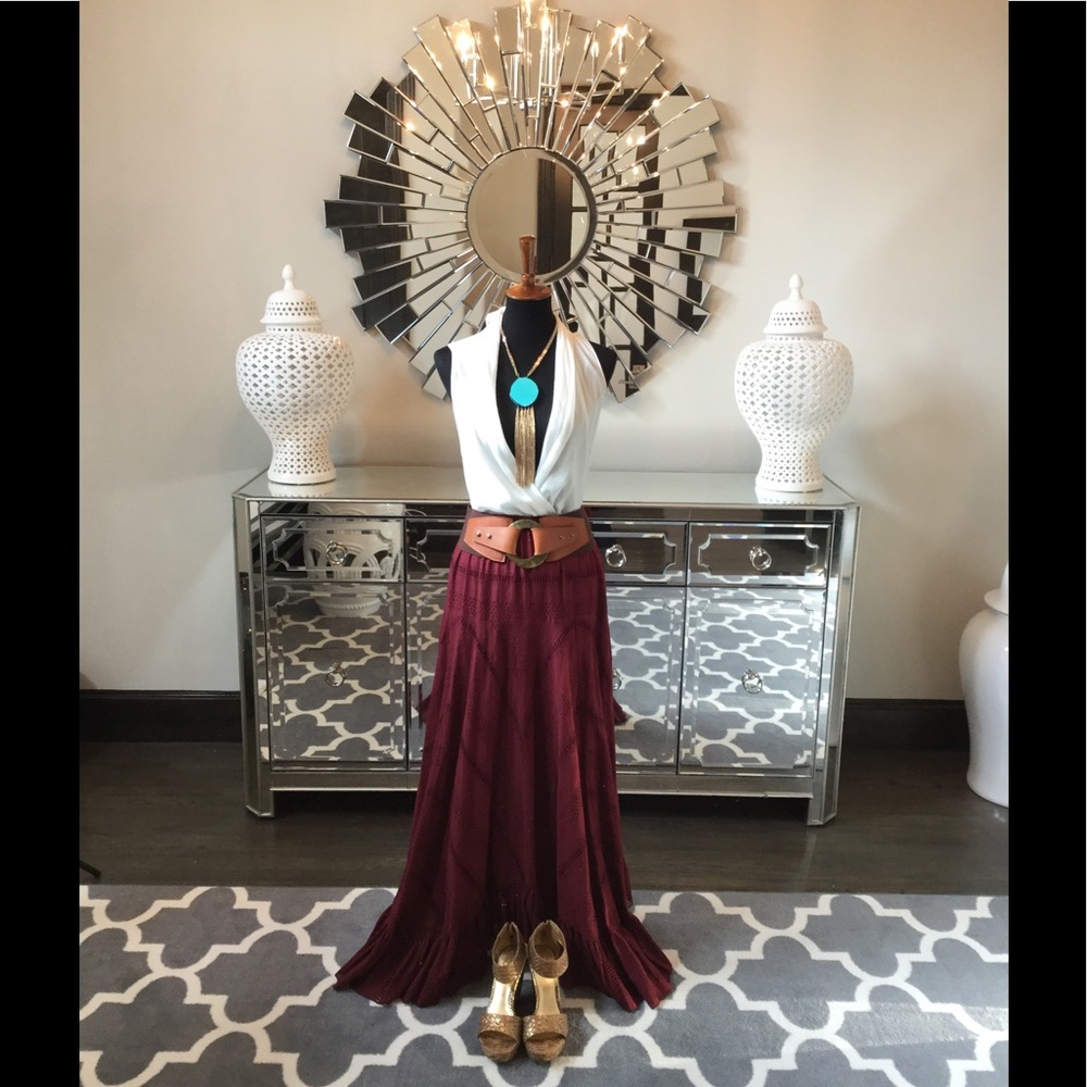 Free People Burgundy Crochet Maxi skirt