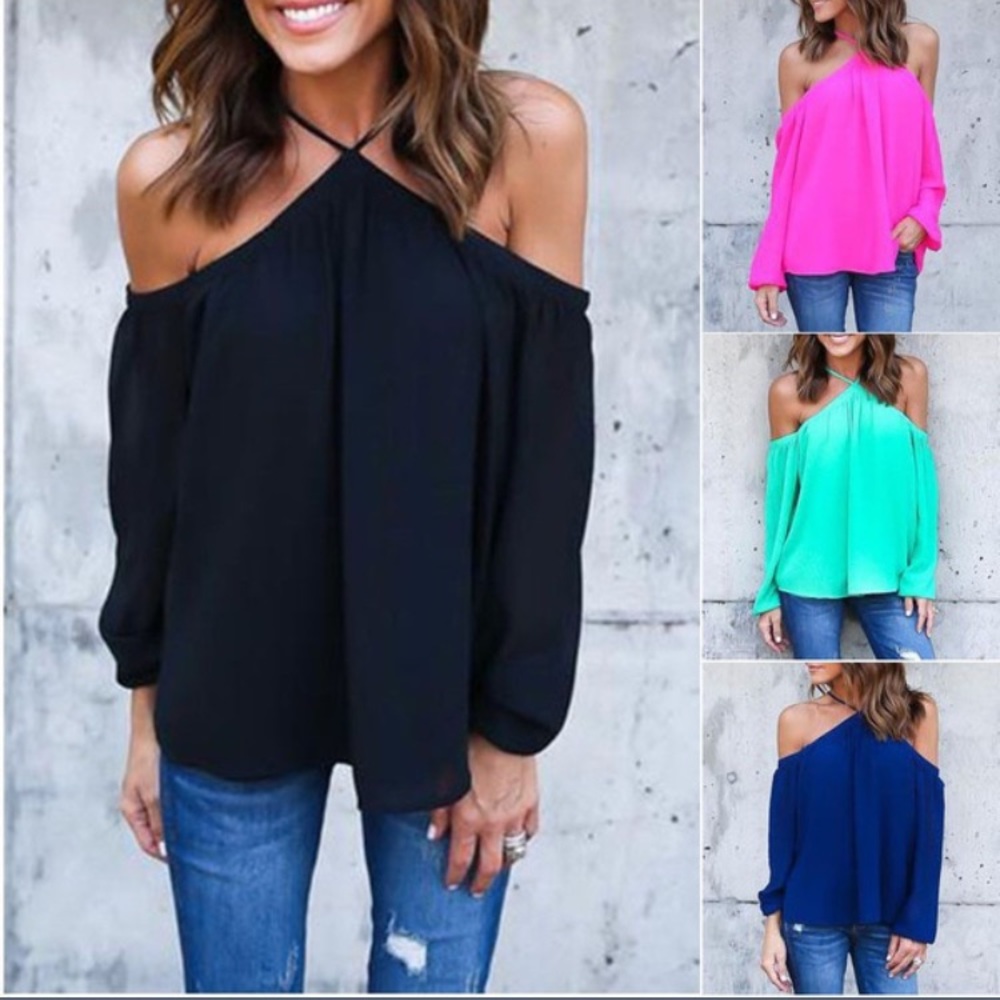 ๐HP 9/30๐ Off Shoulder LongSleeve Chiffon Blouse - Picture 2 of 7