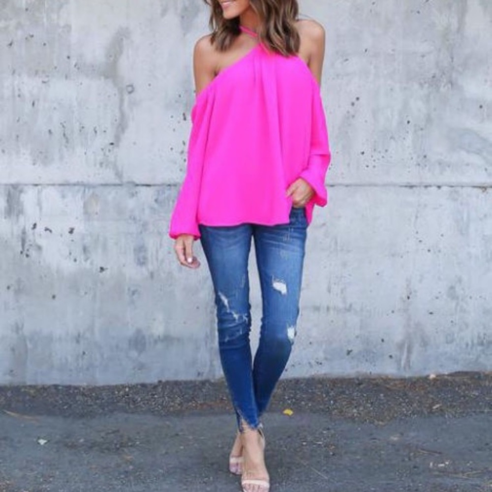 ๐HP 9/30๐ Off Shoulder LongSleeve Chiffon Blouse - Picture 1 of 7