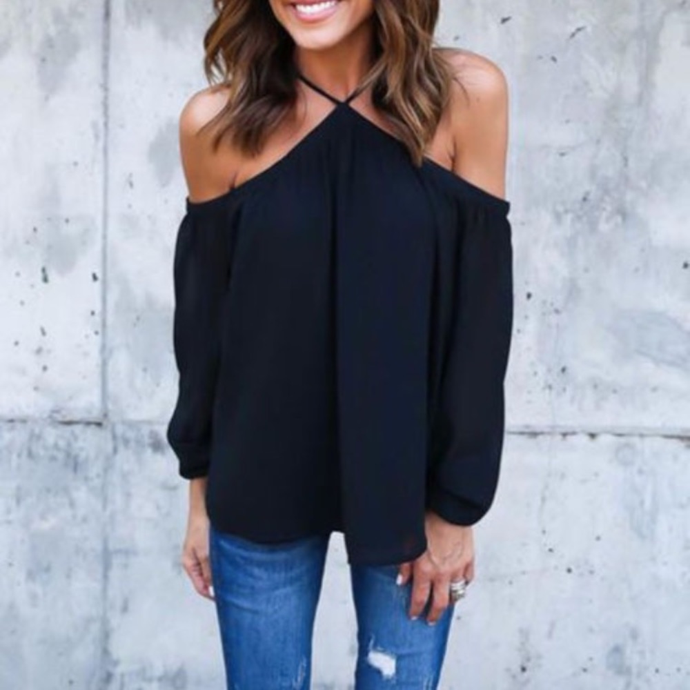 ๐HP 9/30๐ Off Shoulder LongSleeve Chiffon Blouse - Picture 3 of 7
