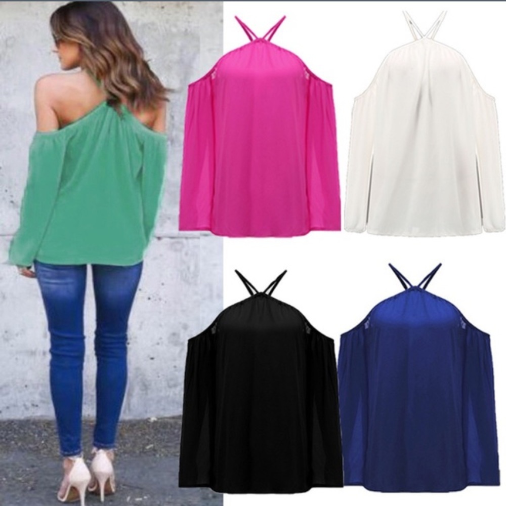 ๐HP 9/30๐ Off Shoulder LongSleeve Chiffon Blouse - Picture 4 of 7