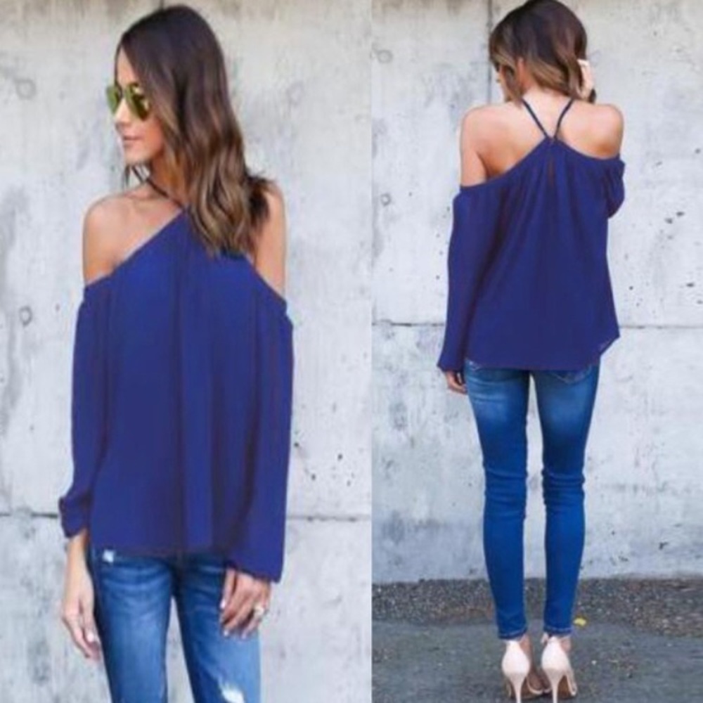 ๐HP 9/30๐ Off Shoulder LongSleeve Chiffon Blouse - Picture 5 of 7